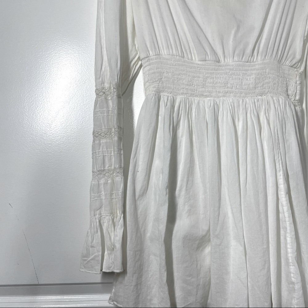 Free People Victorian White Cotton Mini Dress size 8 - Picture 7 of 13